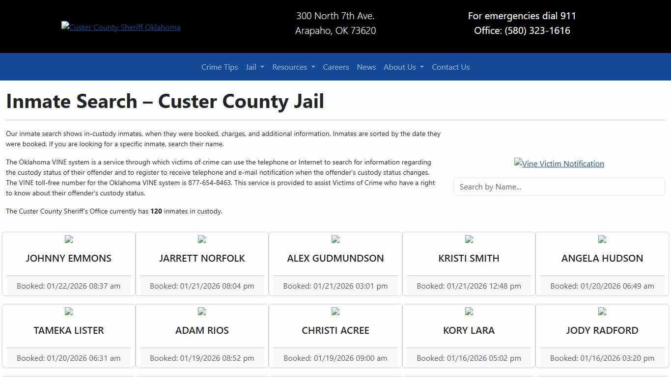 Inmate Search Custer County Sheriff's Office